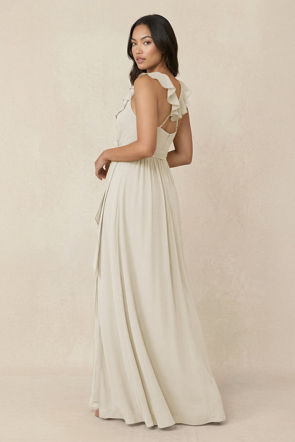 Ruffled V-Neck A-Line Chiffon Bridesmaid Dress in Dove Gray - SHE IS ME BRIDESMAID DRESSES