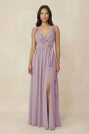 Ruffled V-Neck A-Line Chiffon Bridesmaid Dress in Dusk - SHE IS ME BRIDESMAID DRESSES