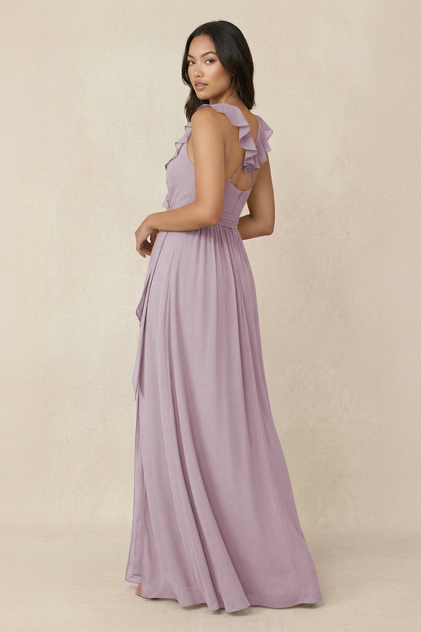 Ruffled V-Neck A-Line Chiffon Bridesmaid Dress in Dusk - SHE IS ME BRIDESMAID DRESSES