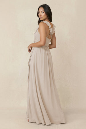 Ruffled V-Neck A-Line Chiffon Bridesmaid Dress in Frost - SHE IS ME BRIDESMAID DRESSES