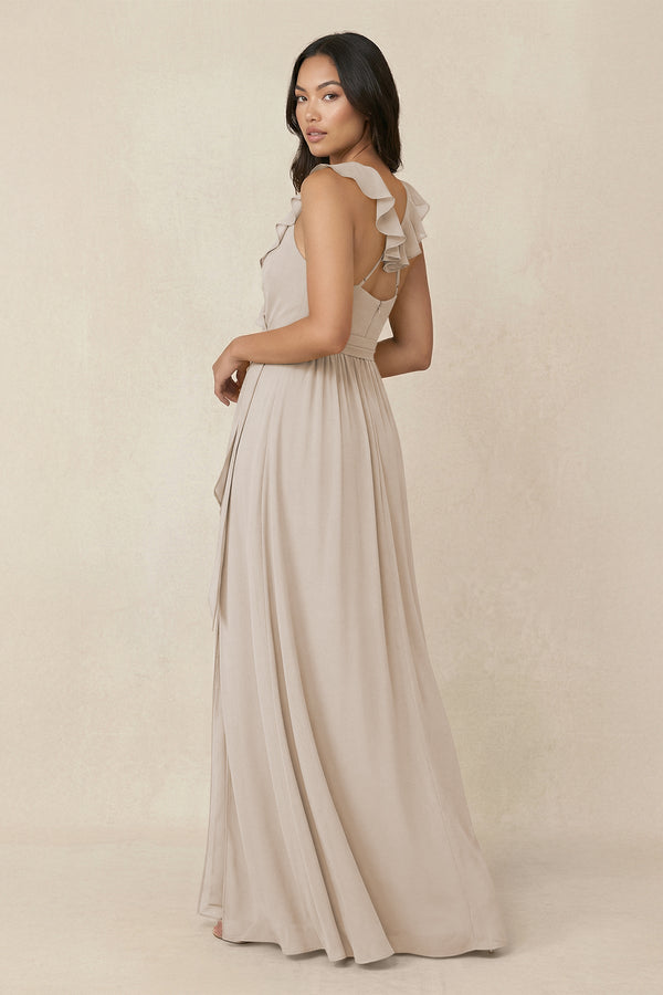 Ruffled V-Neck A-Line Chiffon Bridesmaid Dress in Frost - SHE IS ME BRIDESMAID DRESSES