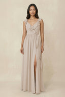 Ruffled V-Neck A-Line Chiffon Bridesmaid Dress in Frost - SHE IS ME BRIDESMAID DRESSES