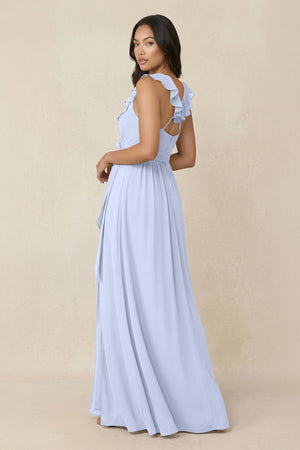 Ruffled V-Neck A-Line Chiffon Bridesmaid Dress in Ice - SHE IS ME BRIDESMAID DRESSES