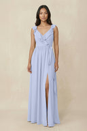 Ruffled V-Neck A-Line Chiffon Bridesmaid Dress in Ice - SHE IS ME BRIDESMAID DRESSES