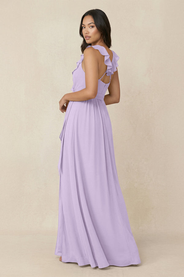 Ruffled V-Neck A-Line Chiffon Bridesmaid Dress in Lavender - SHE IS ME BRIDESMAID DRESSES