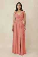 Ruffled V-Neck A-Line Chiffon Bridesmaid Dress in Mulberry - SHE IS ME BRIDESMAID DRESSES