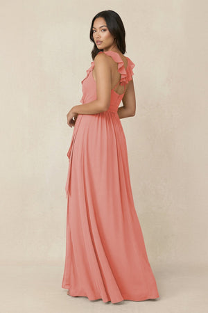 Ruffled V-Neck A-Line Chiffon Bridesmaid Dress in Mulberry - SHE IS ME BRIDESMAID DRESSES