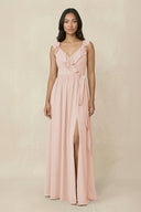 Ruffled V-Neck A-Line Chiffon Bridesmaid Dress in Pale Blush - SHE IS ME BRIDESMAID DRESSES