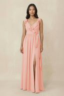 Ruffled V-Neck A-Line Chiffon Bridesmaid Dress in Rose Petal - SHE IS ME BRIDESMAID DRESSES