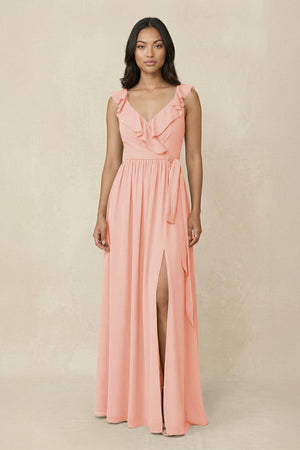 Ruffled V-Neck A-Line Chiffon Bridesmaid Dress in Rose Petal - SHE IS ME BRIDESMAID DRESSES