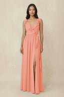 Ruffled V-Neck A-Line Chiffon Bridesmaid Dress in Rosette - SHE IS ME BRIDESMAID DRESSES