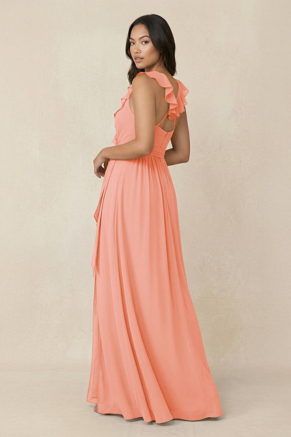 Ruffled V-Neck A-Line Chiffon Bridesmaid Dress in Rosette - SHE IS ME BRIDESMAID DRESSES