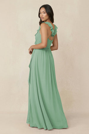 Ruffled V-Neck A-Line Chiffon Bridesmaid Dress in Sea Glass - SHE IS ME BRIDESMAID DRESSES