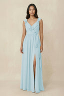 Ruffled V-Neck A-Line Chiffon Bridesmaid Dress in Sky Blue - SHE IS ME BRIDESMAID DRESSES