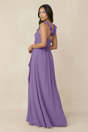Ruffled V-Neck A-Line Chiffon Bridesmaid Dress in Tahiti - SHE IS ME BRIDESMAID DRESSES