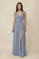 Ruffled V-Neck A-Line Chiffon Bridesmaid Dress in Twilight - SHE IS ME BRIDESMAID DRESSES