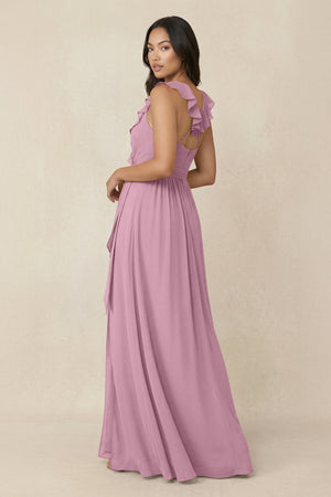 Ruffled V-Neck A-Line Chiffon Bridesmaid Dress in Vintage Mauve - SHE IS ME BRIDESMAID DRESSES