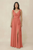 Ruffled V-Neck A-Line Chiffon Bridesmaid Dress in Wild Rose - SHE IS ME BRIDESMAID DRESSES