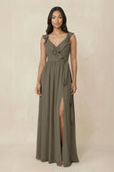 Ruffled V-Neck A-Line Chiffon Bridesmaid Dress in Willow Green - SHE IS ME BRIDESMAID DRESSES