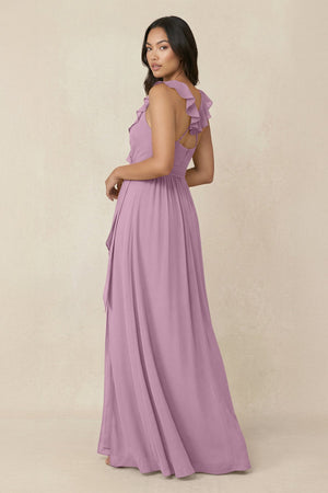 Ruffled V-Neck A-Line Chiffon Bridesmaid Dress in Wisteria - SHE IS ME BRIDESMAID DRESSES