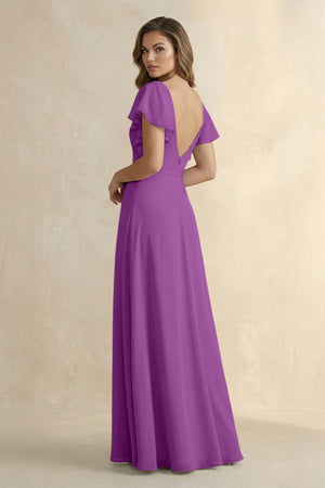 Ruffled V - Neck Chiffon A - Line Bridesmaid Dress in Amethyst - SHE IS ME Bridesmaid Dresses