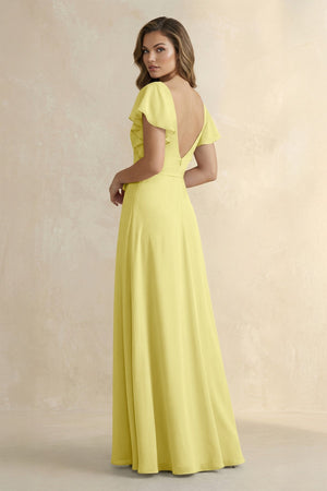 Ruffled V - Neck Chiffon A - Line Bridesmaid Dress in Buttercup - SHE IS ME Bridesmaid Dresses