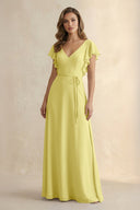 Ruffled V - Neck Chiffon A - Line Bridesmaid Dress in Buttercup - SHE IS ME Bridesmaid Dresses