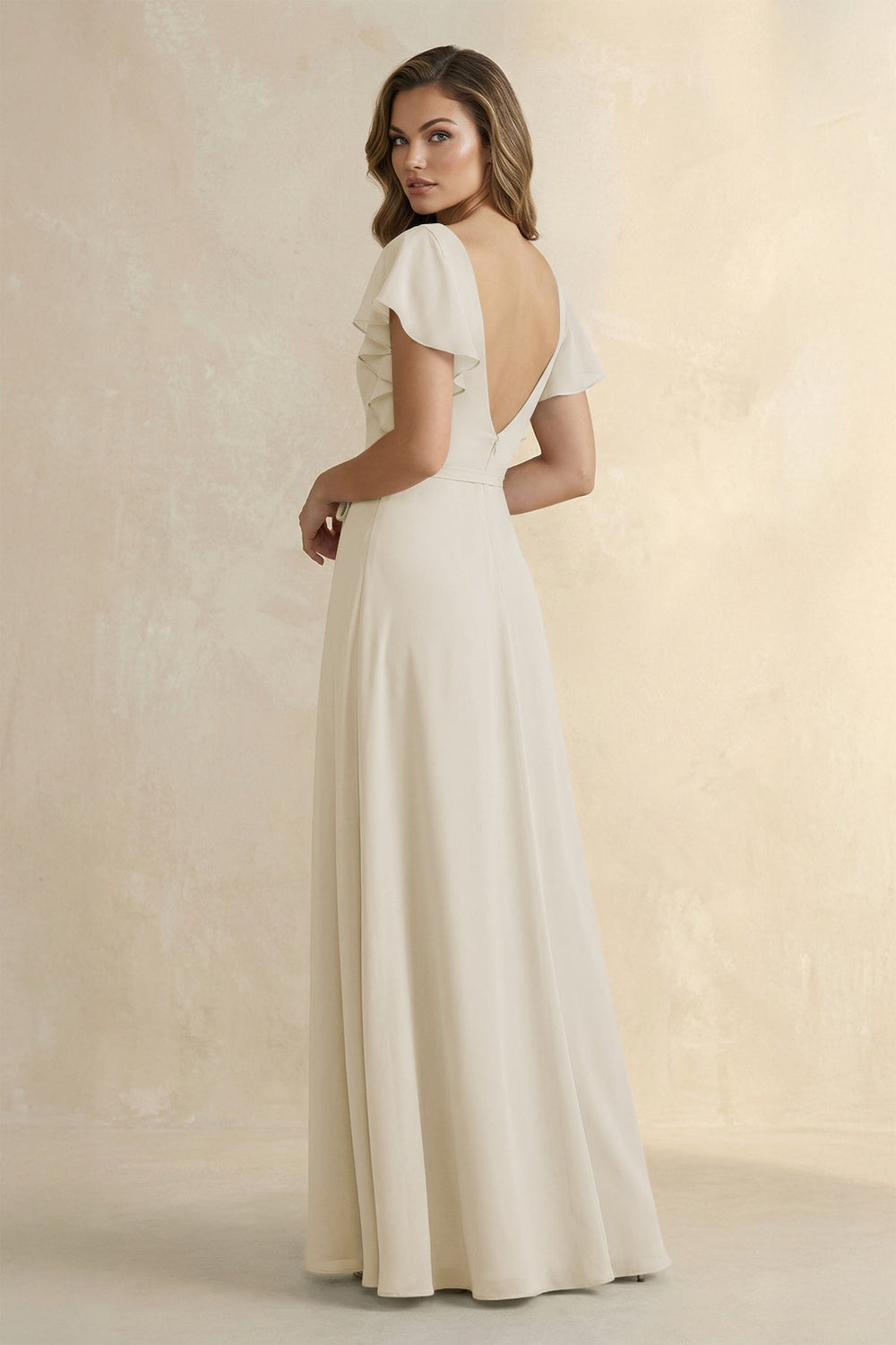 Ruffled V - Neck Chiffon A - Line Bridesmaid Dress in Dove Gray - KISS BRIDAL Bridesmaid Dresses