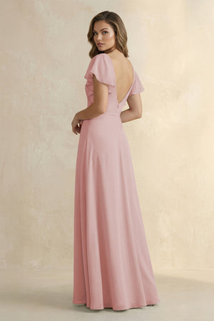 Ruffled V - Neck Chiffon A - Line Bridesmaid Dress in Dusty Rose - SHE IS ME Bridesmaid Dresses
