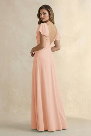 Ruffled V - Neck Chiffon A - Line Bridesmaid Dress in English Rose - SHE IS ME Bridesmaid Dresses