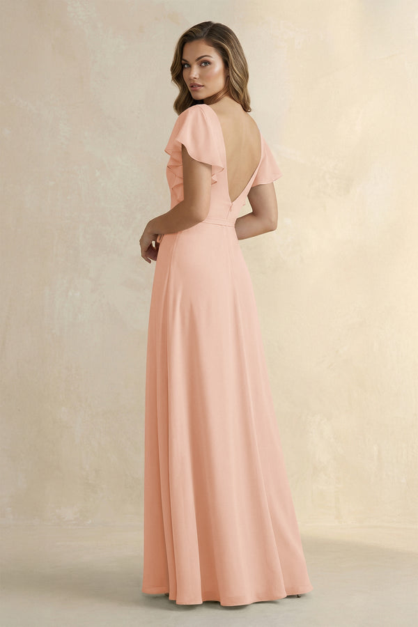 Ruffled V - Neck Chiffon A - Line Bridesmaid Dress in English Rose - SHE IS ME Bridesmaid Dresses