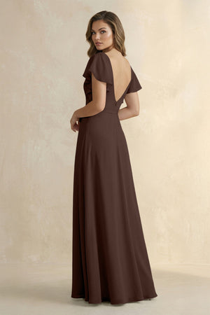 Ruffled V - Neck Chiffon A - Line Bridesmaid Dress in Espresso - SHE IS ME Bridesmaid Dresses
