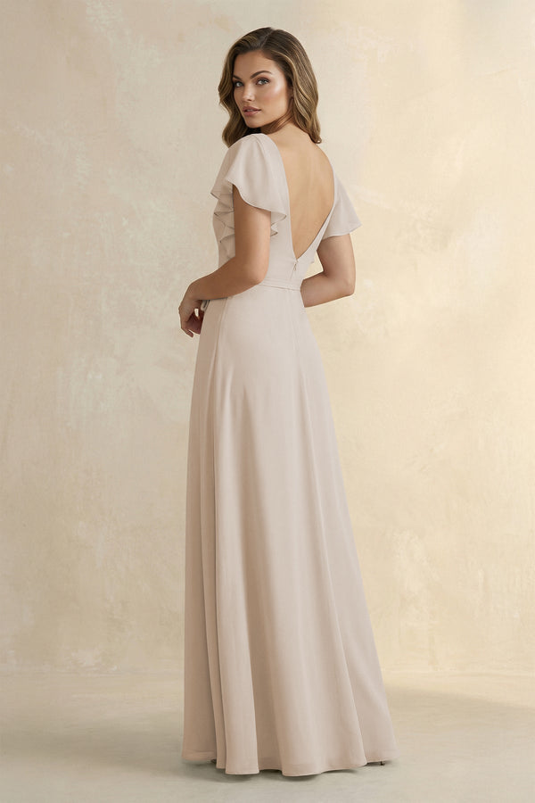 Ruffled V - Neck Chiffon A - Line Bridesmaid Dress in Frost - SHE IS ME Bridesmaid Dresses