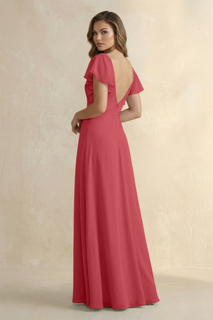 Ruffled V - Neck Chiffon A - Line Bridesmaid Dress in Merlot - SHE IS ME Bridesmaid Dresses