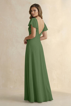 Ruffled V - Neck Chiffon A - Line Bridesmaid Dress in Moss - SHE IS ME Bridesmaid Dresses