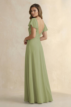 Ruffled V - Neck Chiffon A - Line Bridesmaid Dress in Moss Green - SHE IS ME Bridesmaid Dresses