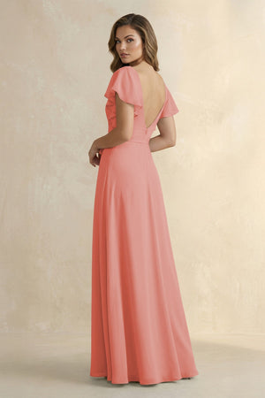 Ruffled V - Neck Chiffon A - Line Bridesmaid Dress in Mulberry - SHE IS ME Bridesmaid Dresses