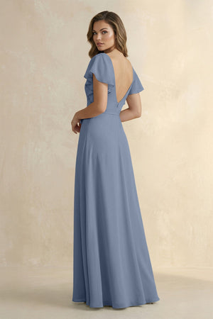 Ruffled V - Neck Chiffon A - Line Bridesmaid Dress in Neptune - SHE IS ME Bridesmaid Dresses