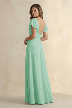 Ruffled V - Neck Chiffon A - Line Bridesmaid Dress in Pale Pistachio - SHE IS ME Bridesmaid Dresses