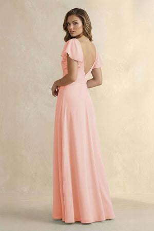 Ruffled V - Neck Chiffon A - Line Bridesmaid Dress in Rose Petal - SHE IS ME Bridesmaid Dresses