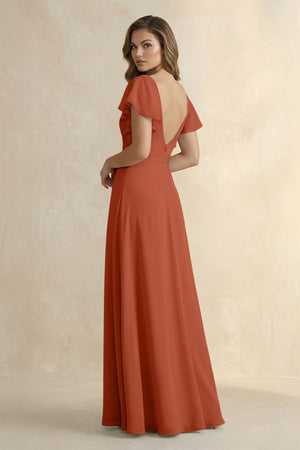 Ruffled V - Neck Chiffon A - Line Bridesmaid Dress in Spice - SHE IS ME Bridesmaid Dresses