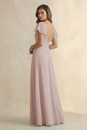 Ruffled V - Neck Chiffon A - Line Bridesmaid Dress in Toffee - SHE IS ME Bridesmaid Dresses