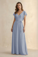 Ruffled V - Neck Chiffon A - Line Bridesmaid Dress in Twilight - SHE IS ME Bridesmaid Dresses