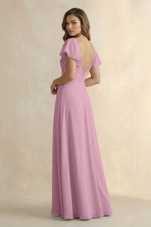 Ruffled V - Neck Chiffon A - Line Bridesmaid Dress in Vintage Mauve - SHE IS ME Bridesmaid Dresses