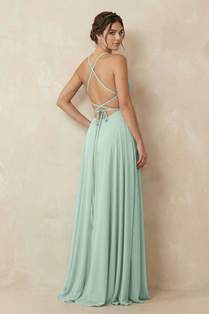 Sage A-Line Chiffon Bridesmaid Dress With Slit (2) | KISSBRIDAL