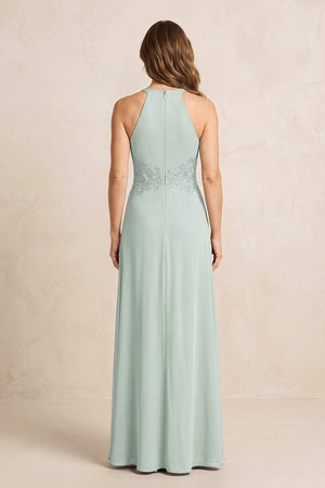 Sage A-Line Chiffon Embroidered Halter Mother of the Bride Dress (2) | KISSBRIDAL