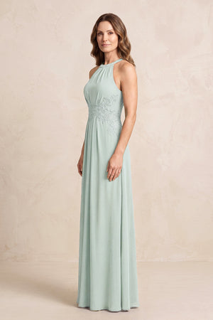 Sage A-Line Chiffon Embroidered Halter Mother of the Bride Dress (3) | KISSBRIDAL