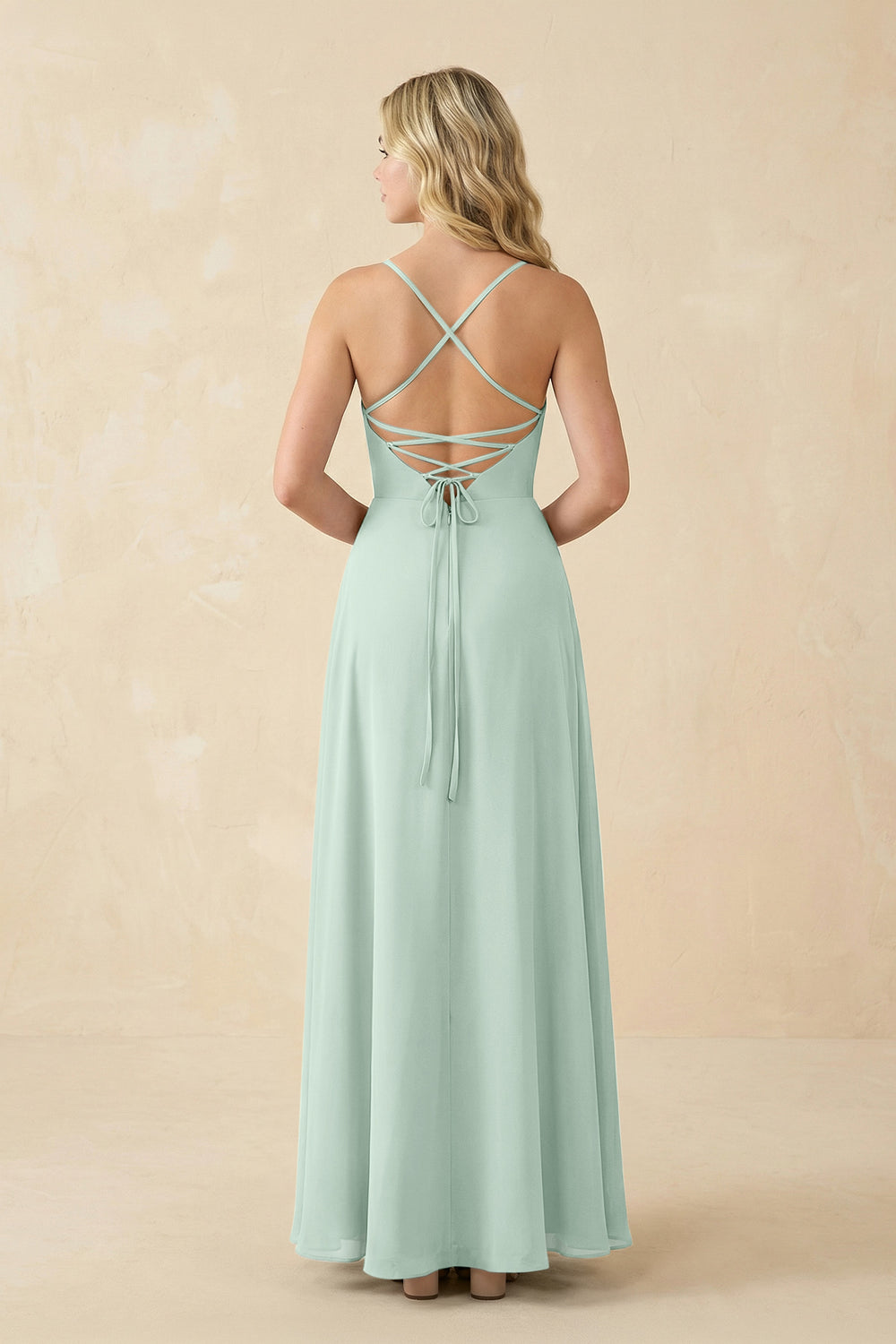A-Line Chiffon Spaghetti Strap Bridesmaid Dress in Sage