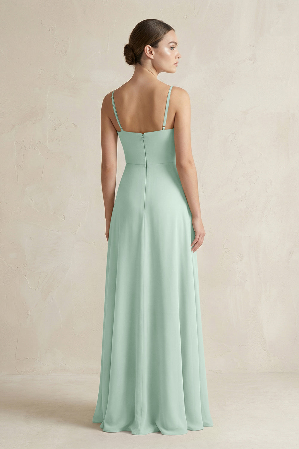 A-Line Chiffon Spaghetti Strap Bridesmaid Dress in Sage