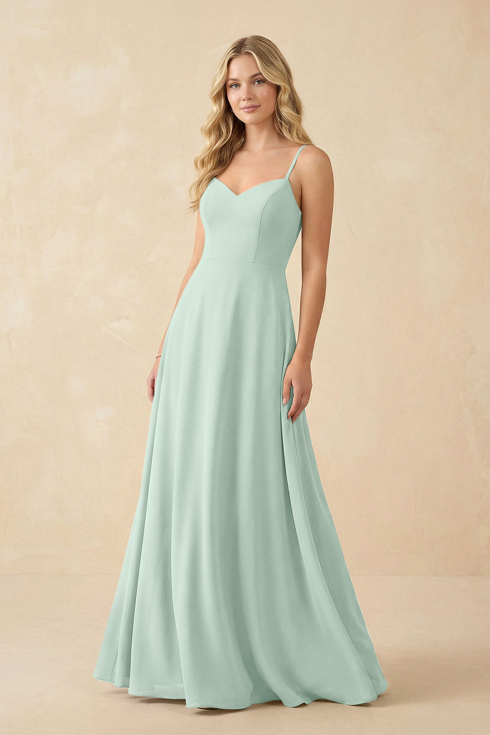 A-Line Chiffon Spaghetti Strap Bridesmaid Dress in Sage